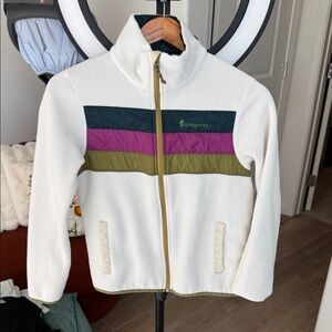 Cotopaxi Fleece Jacket with Green, Purple, and Olive Accents